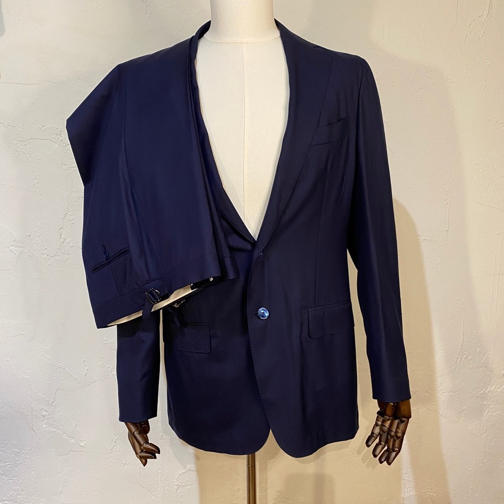 Suitsupply Lazio Flap Unconstructed Suit 40L Slim 32x36 Navy Blue Wool E. Thomas